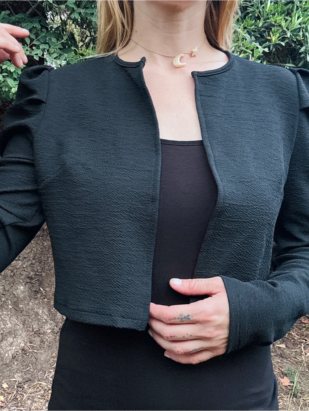 Black Cropped Open-Front Women's Jacket